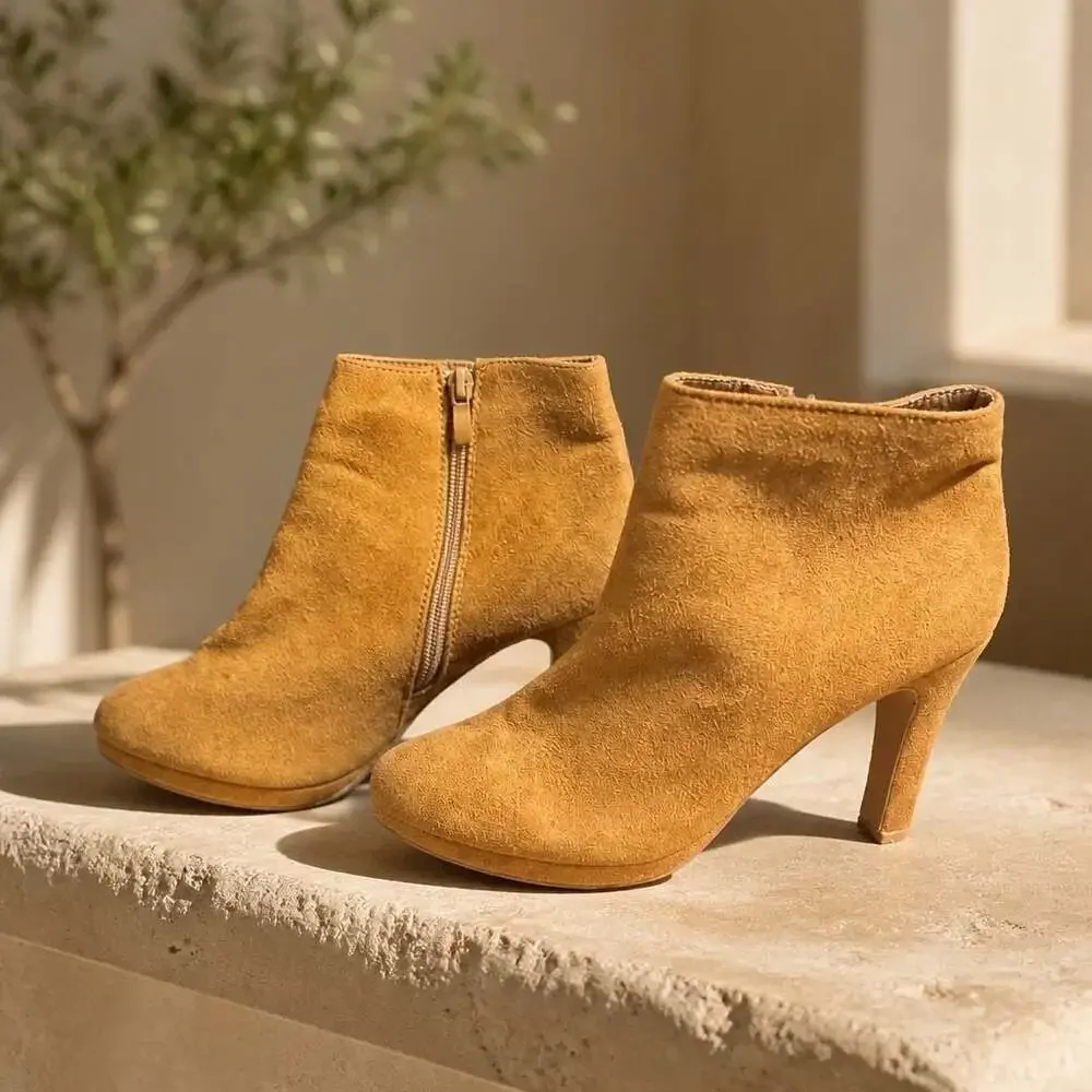 Forever Faux Suede Platform High Heel Ankle Boots Size 8.5 Tan Brown